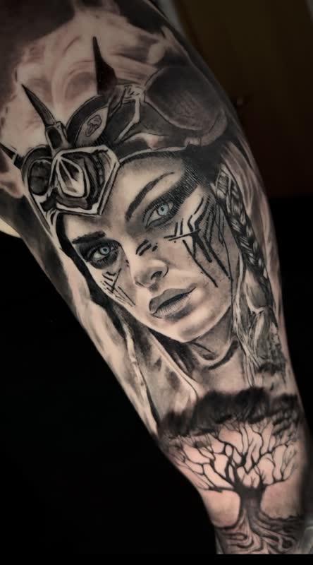 Female warrior portrait with ornate headpiece