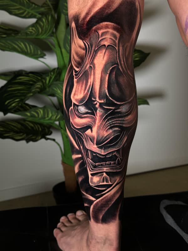 Hannya mask calf piece with red shading